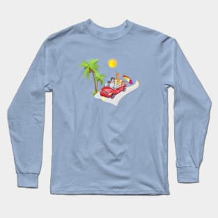 4 Cavalier King Charles Spaniels Driving to the Beach Long Sleeve T-Shirt